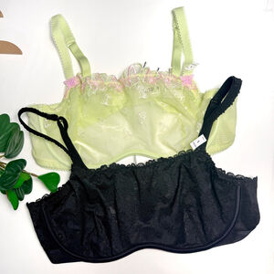 PINK Black Lace and Yellow Unlined Bra Set of 2 NEW with Tags Bundle Large